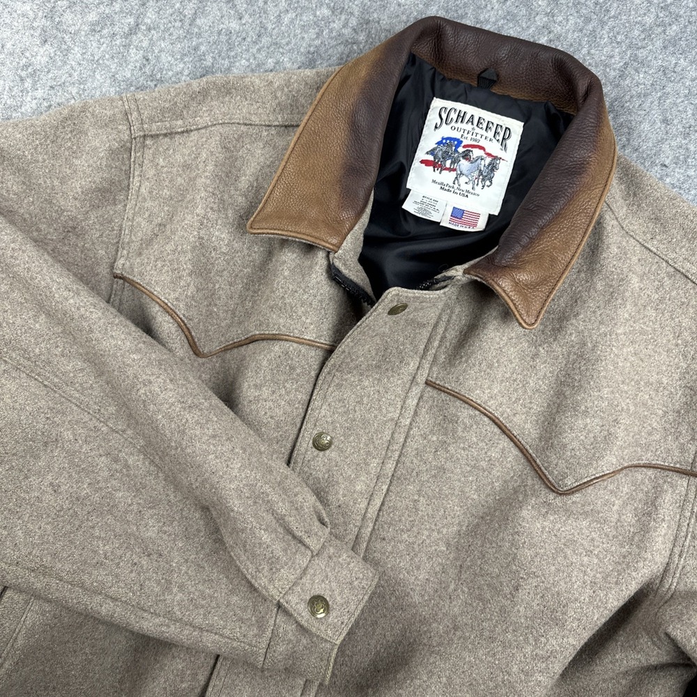 Schaefer Outfitter Mens Jacket Gaberdine Bomber Bighorn Cattle King Leather Wool